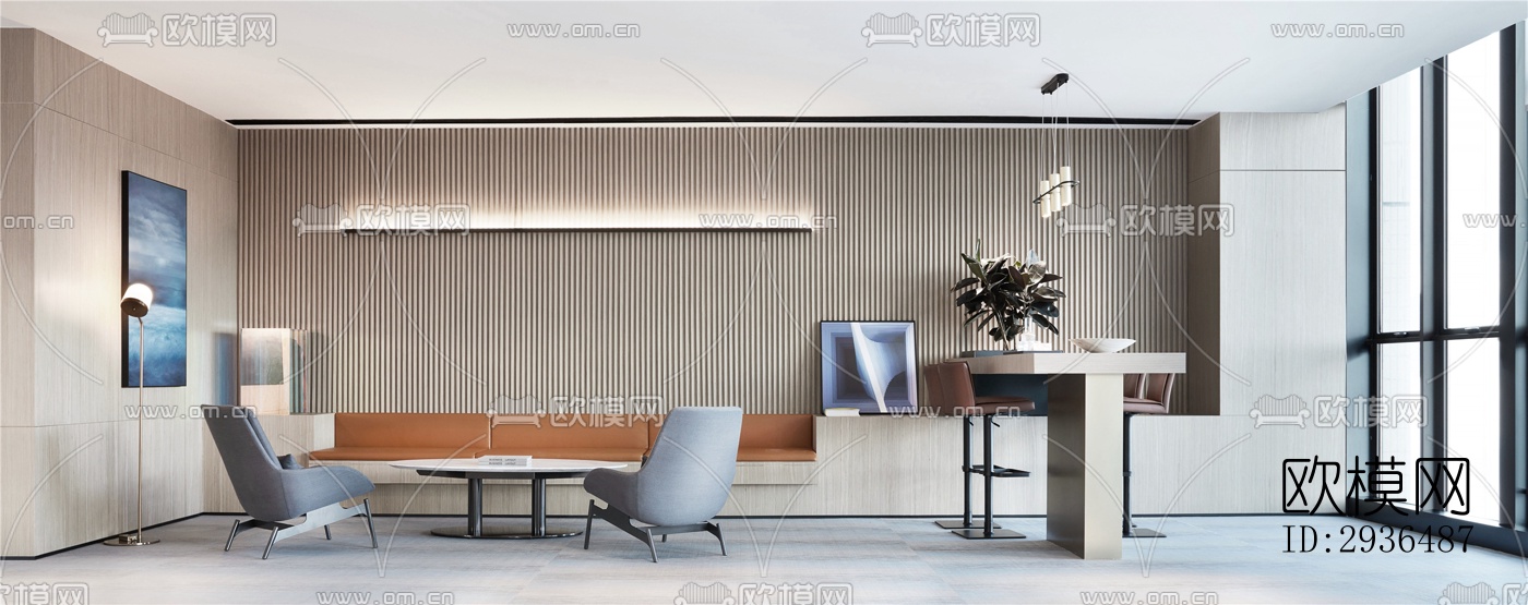 现代办公区效果图下载（渲染图4）