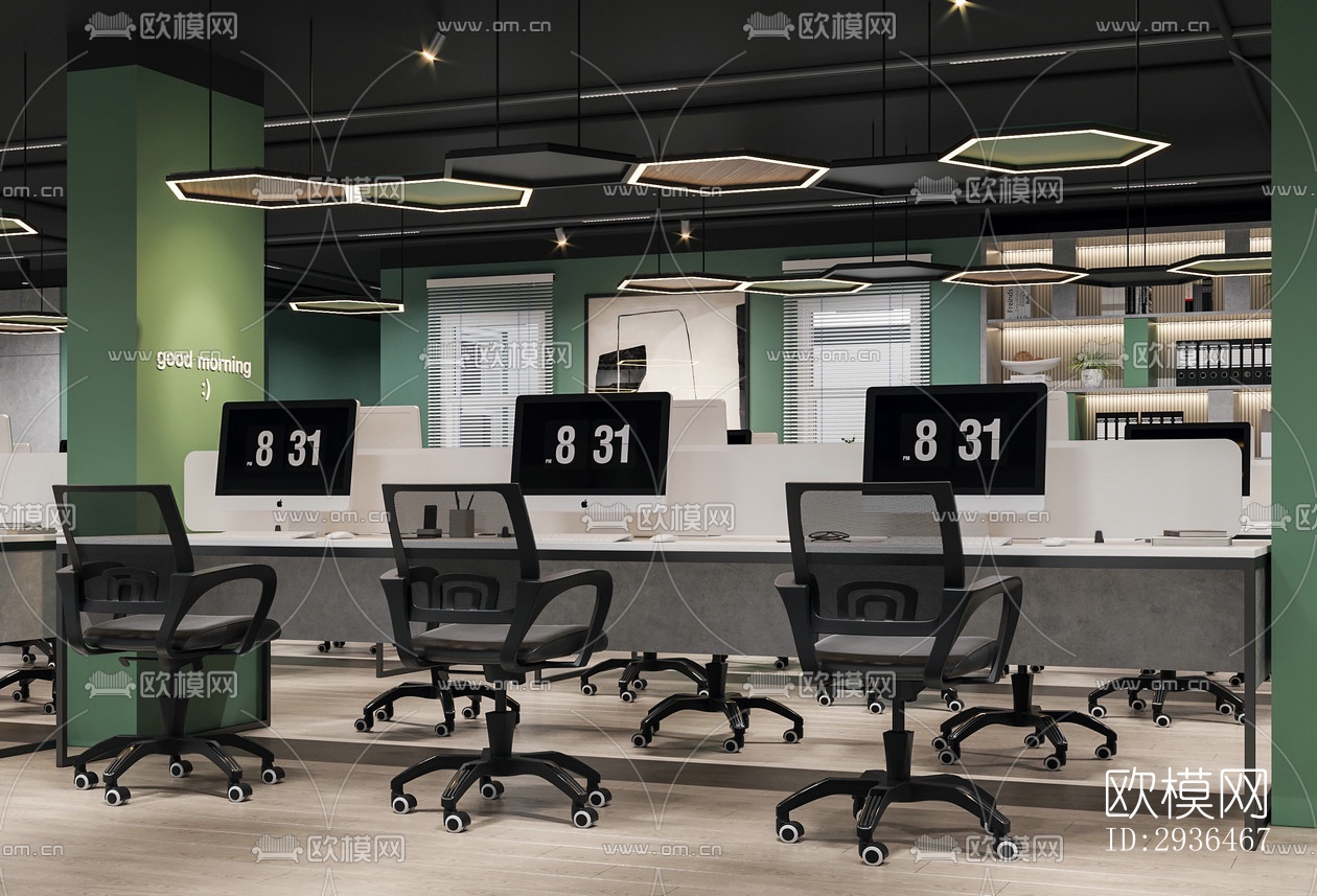 现代办公区效果图下载（渲染图1）