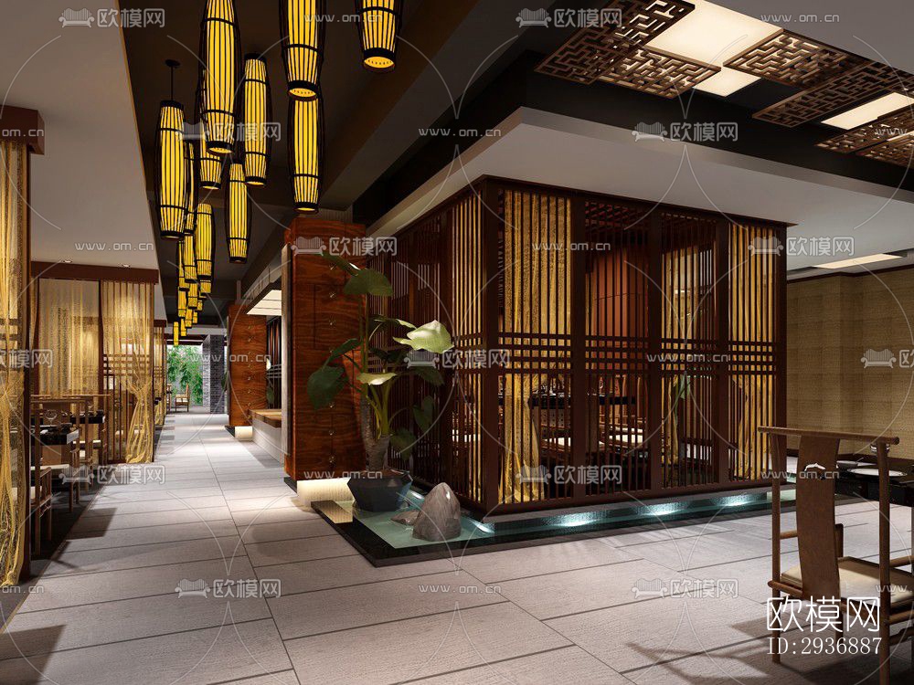 中式中餐厅效果图下载（渲染图3）