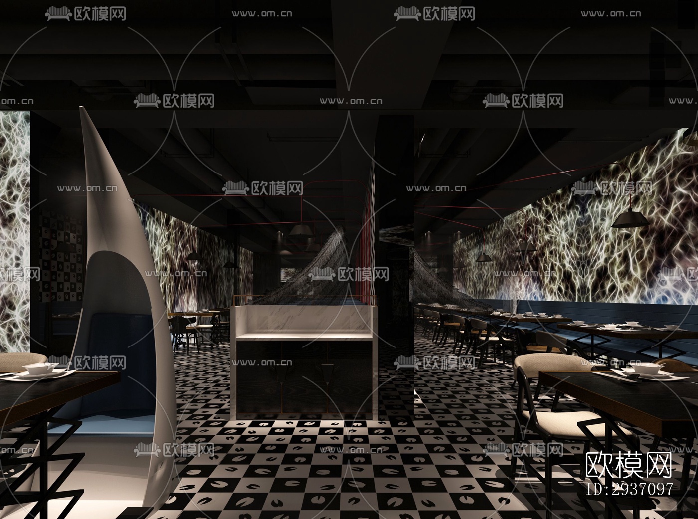 高级灰火锅烤肉效果图下载（渲染图5）