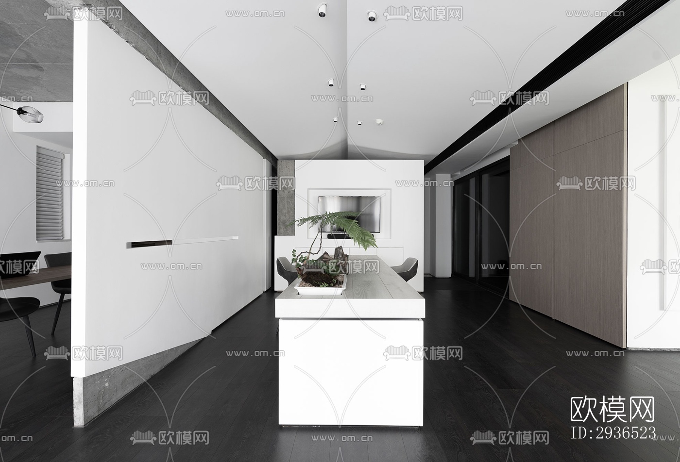 高级灰办公区效果图下载（渲染图15）