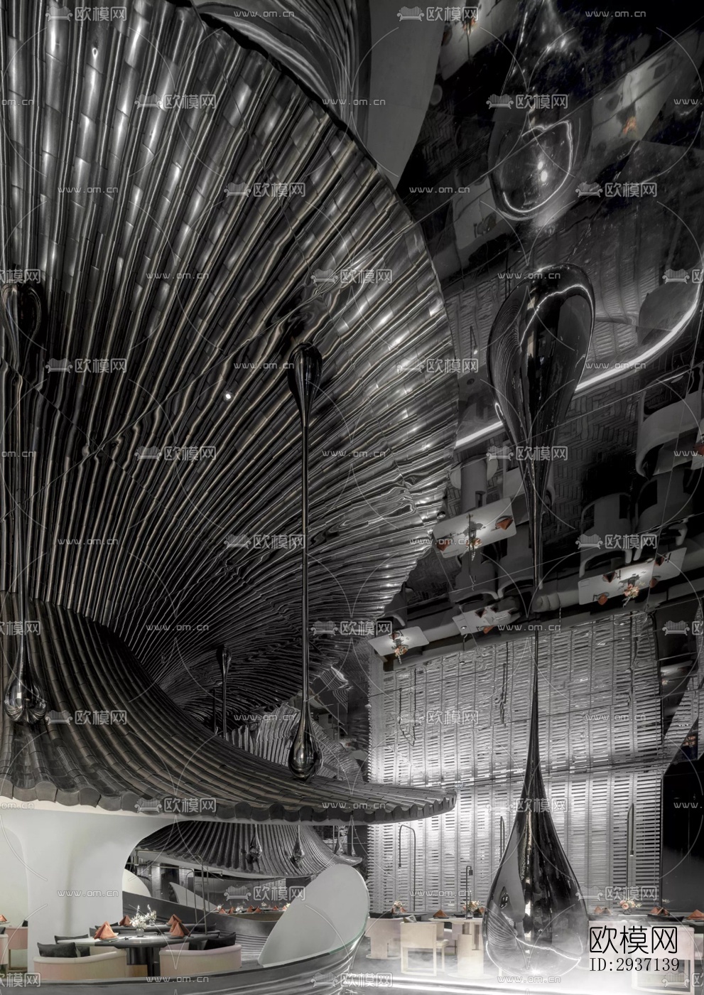 高级灰西餐厅效果图下载（渲染图17）