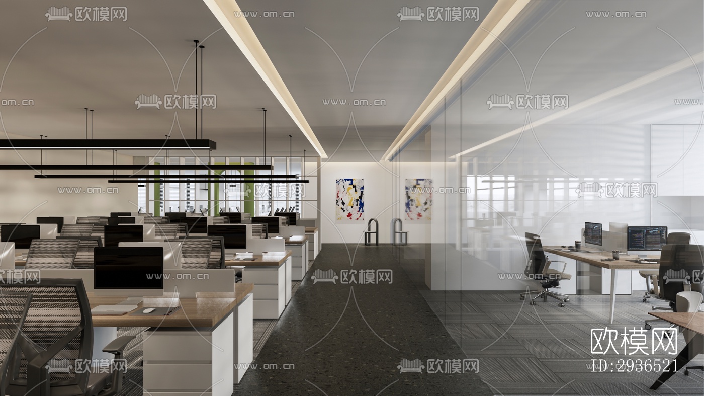 现代办公区效果图下载（渲染图6）