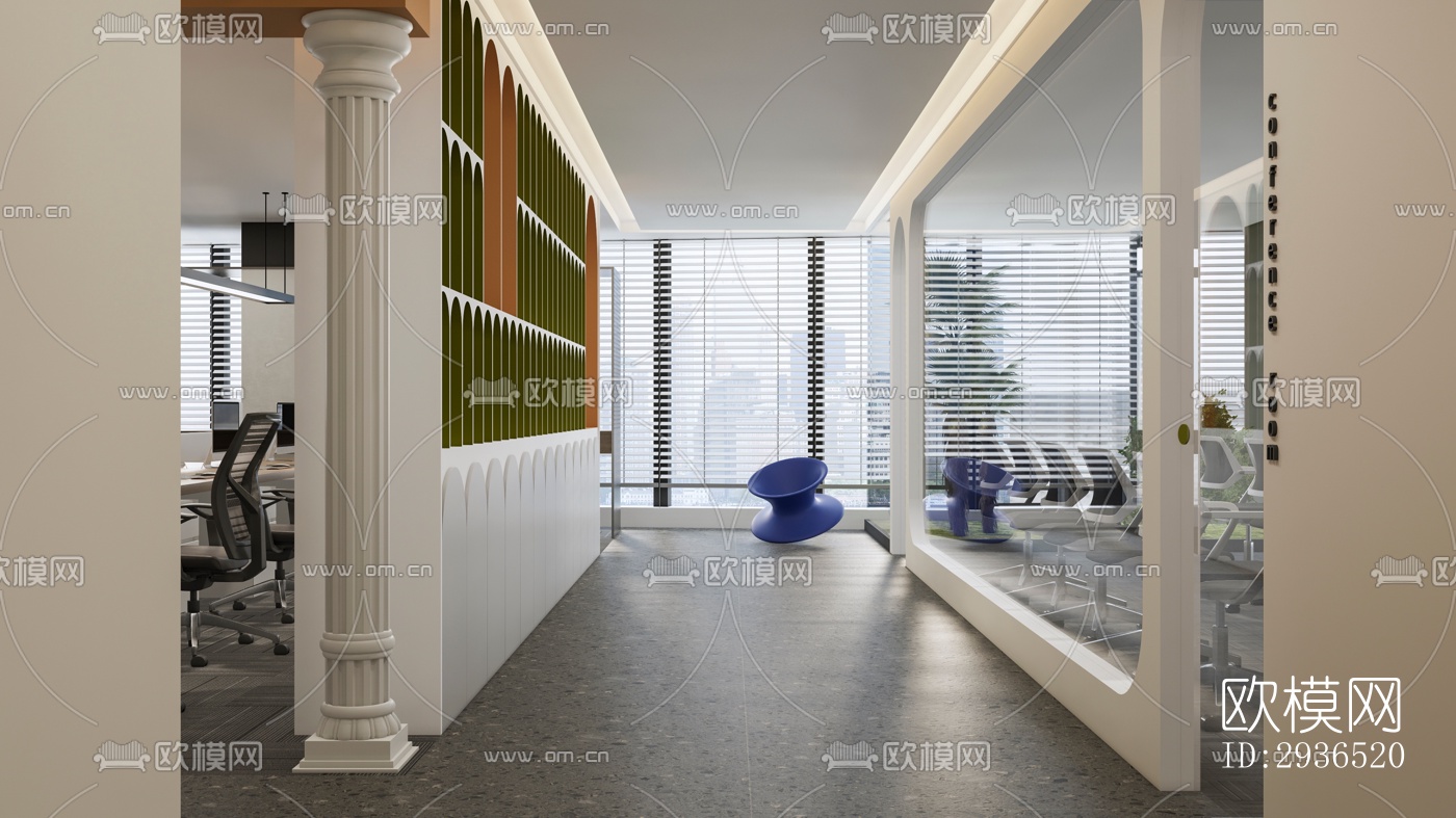 现代办公区效果图下载（渲染图4）