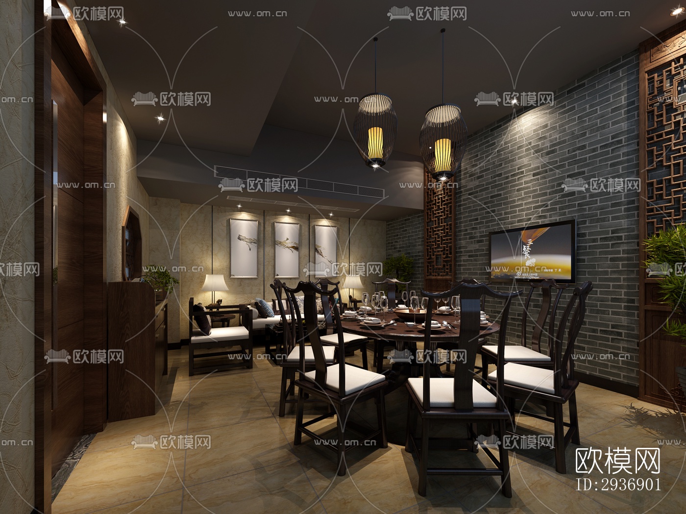 中式中餐厅效果图下载（渲染图6）