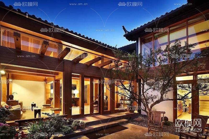 新中式居住建筑效果圖下載(渲染圖11)