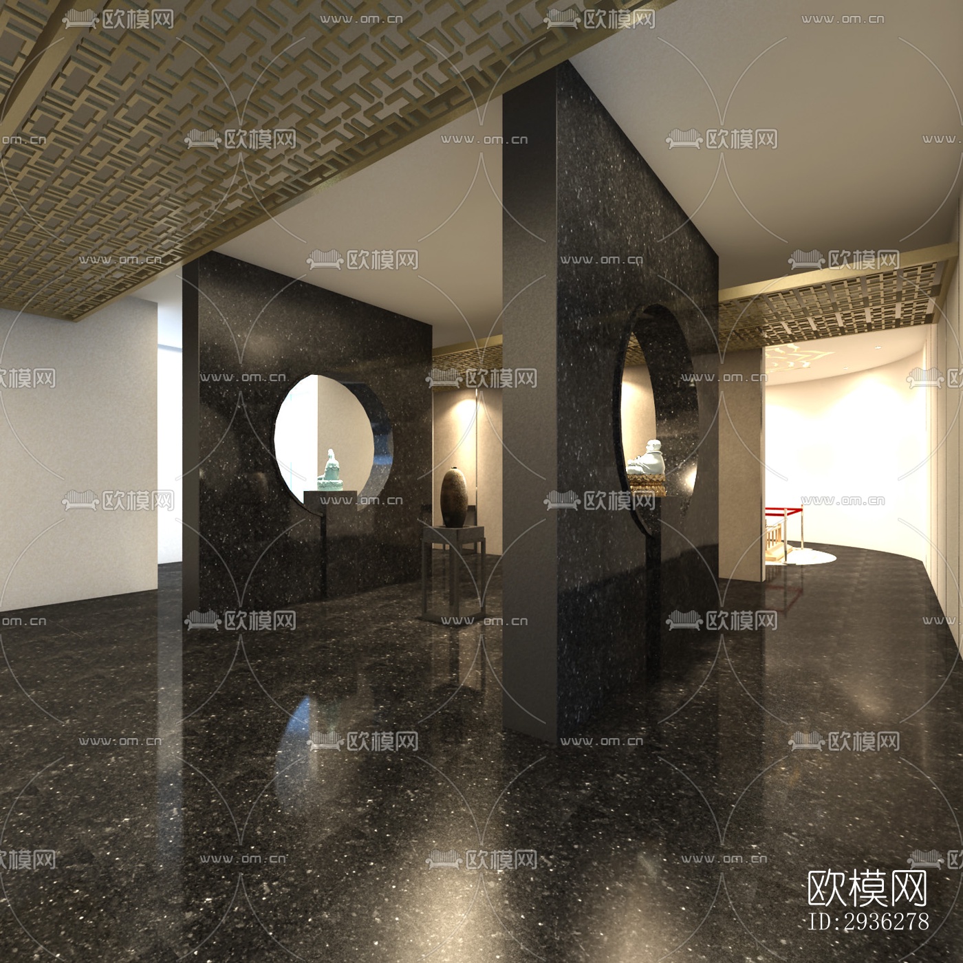 新中式美术博物馆效果图下载（渲染图1）