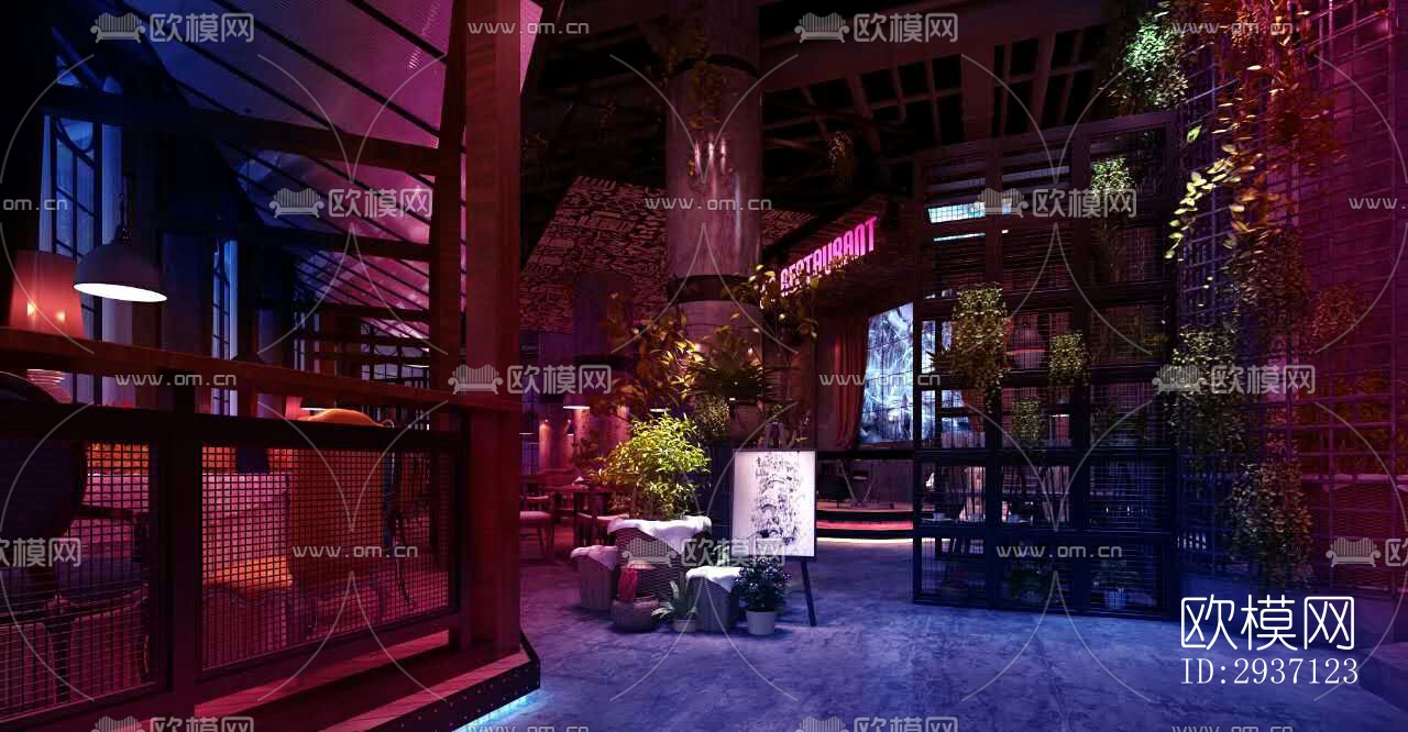 工业风西餐厅效果图下载（渲染图9）