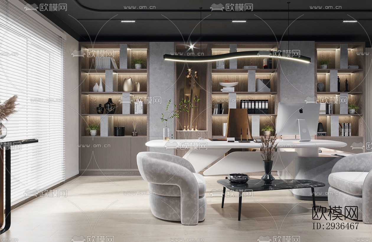 现代办公区效果图下载（渲染图14）