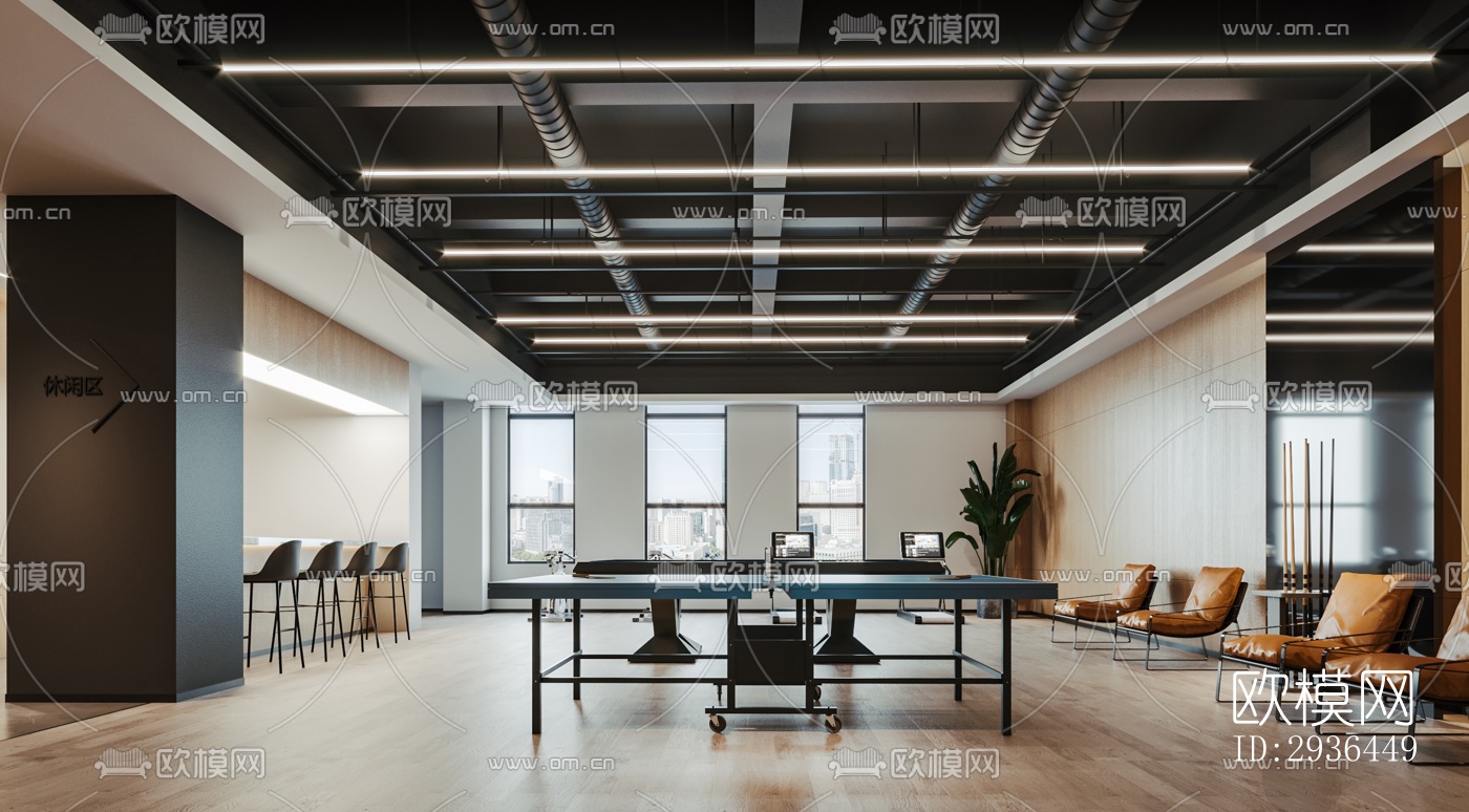 现代办公区效果图下载（渲染图16）