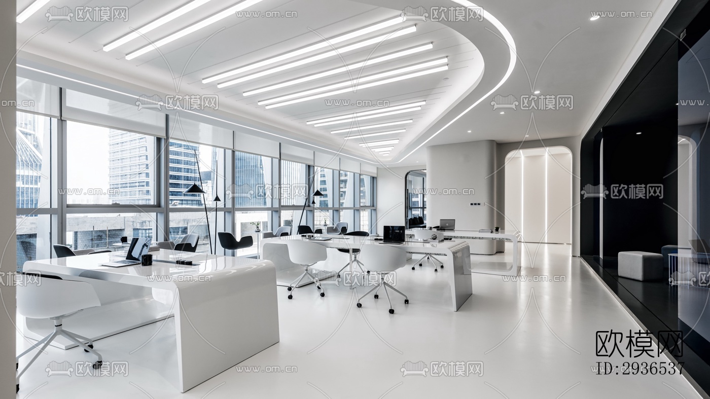 高级灰办公区效果图下载（渲染图6）