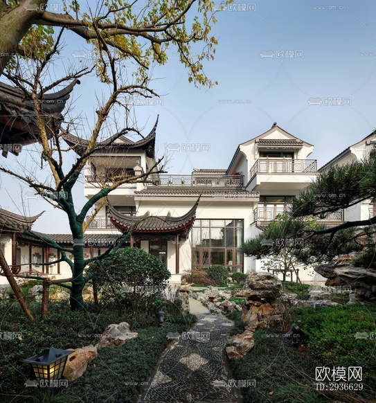 新中式居住建筑效果圖下載(渲染圖5)