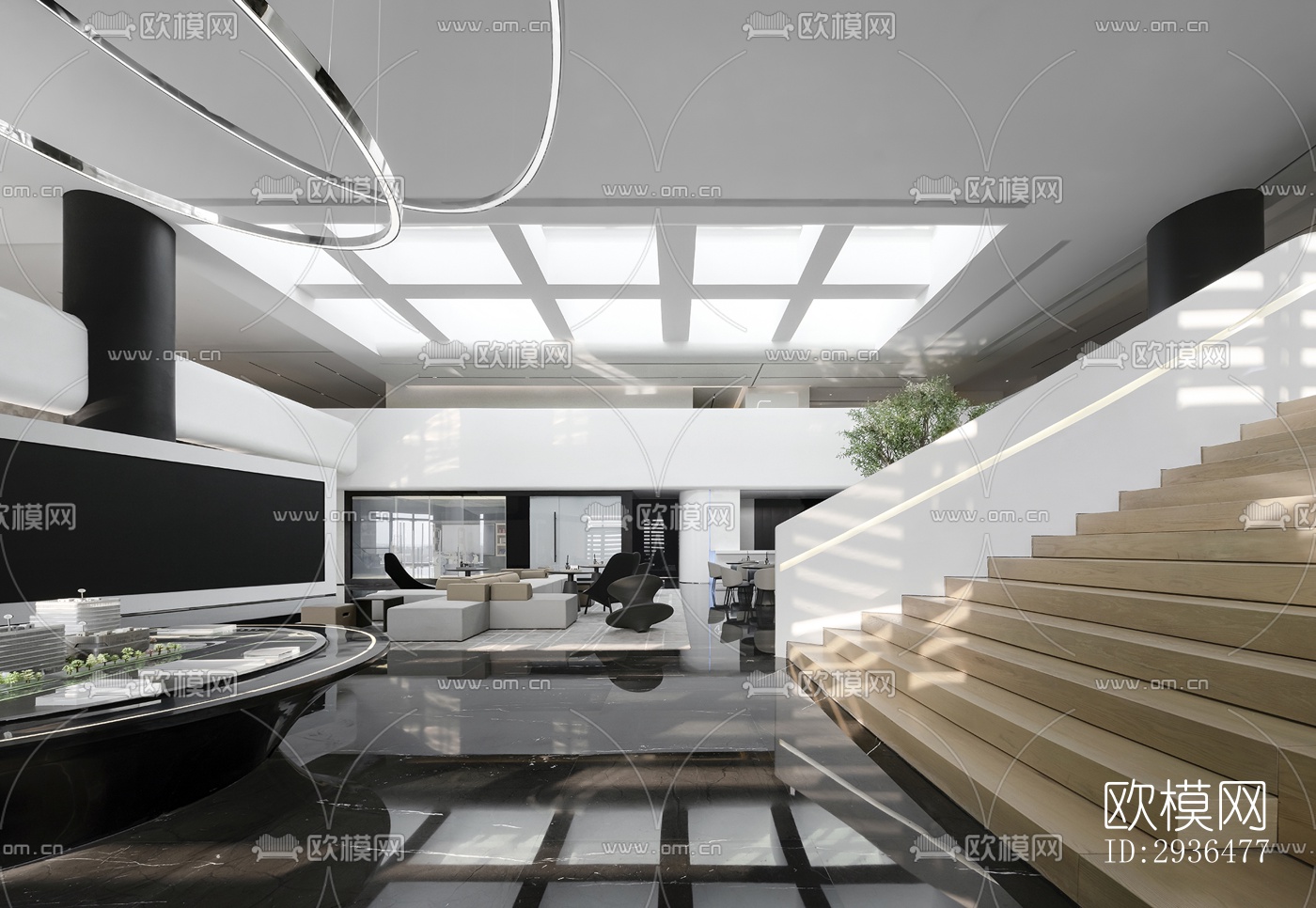 现代办公区效果图下载（渲染图2）