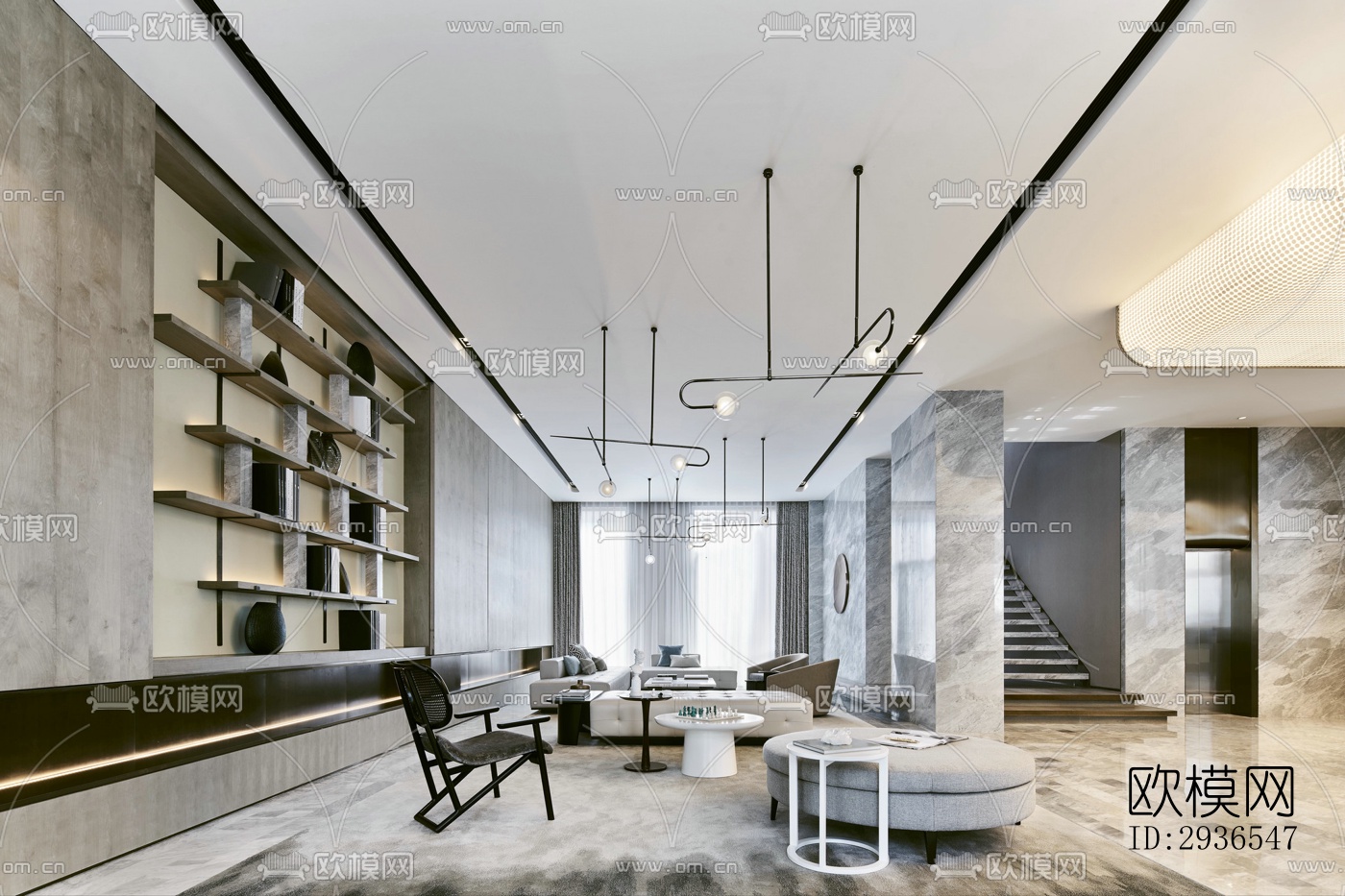 新中式商务大堂效果图下载（渲染图14）