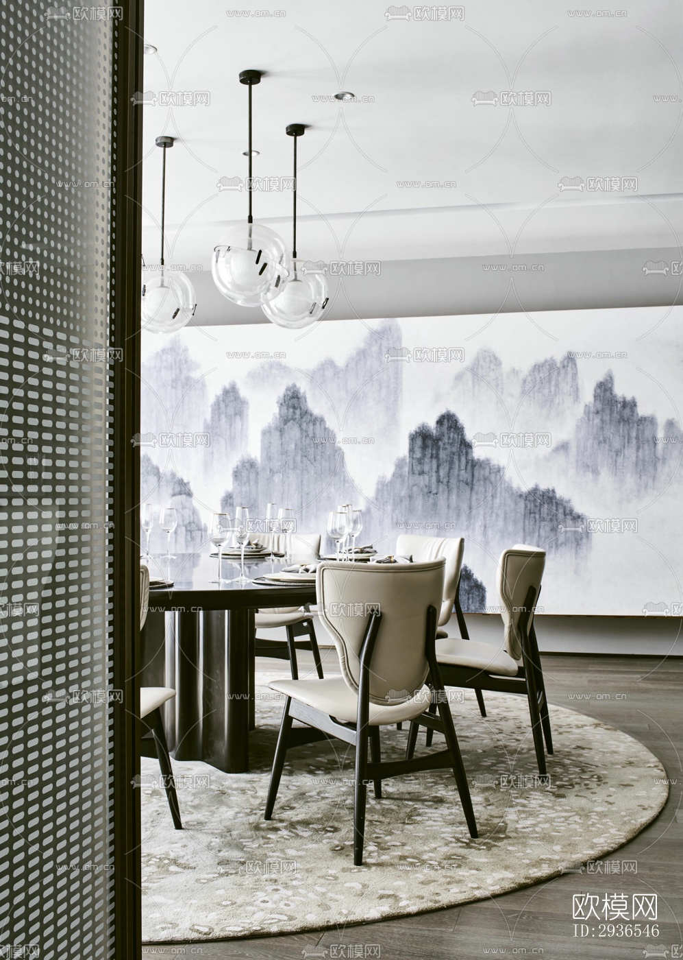 新中式商务大堂效果图下载（渲染图17）