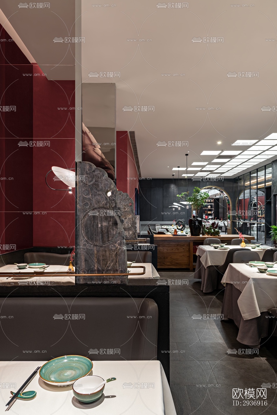 新中式中餐厅效果图下载（渲染图3）