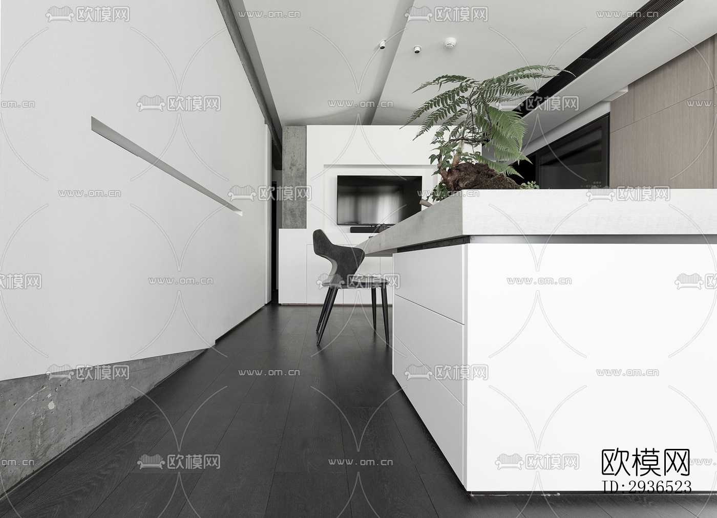 高级灰办公区效果图下载（渲染图10）