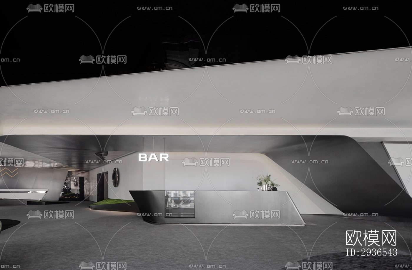 高级灰办公区效果图下载（渲染图13）