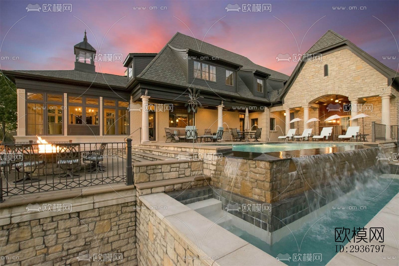 美式居住建筑效果图下载（渲染图14）