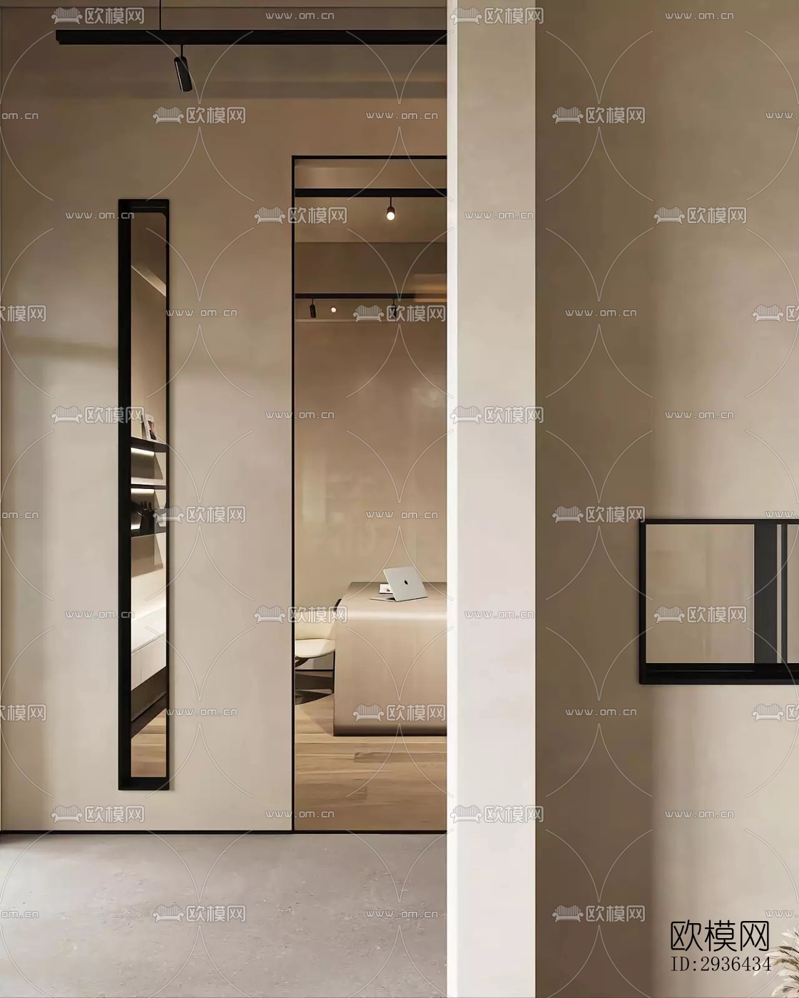 奶油风办公区效果图下载（渲染图3）