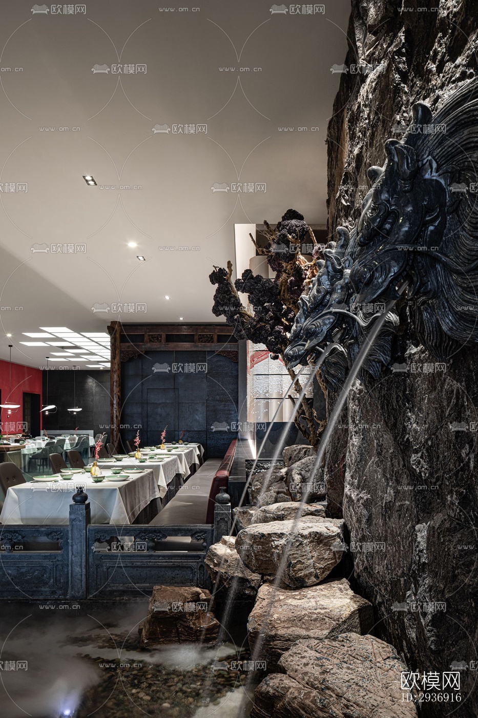 新中式中餐厅效果图下载（渲染图12）