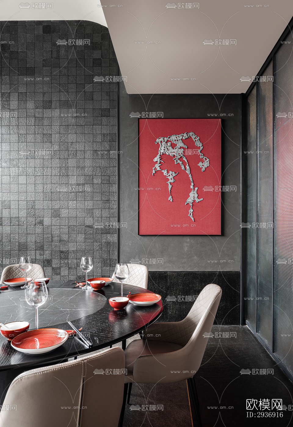 新中式中餐厅效果图下载（渲染图5）