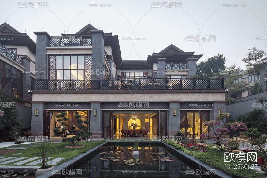新中式居住建筑效果圖下載(渲染圖18)