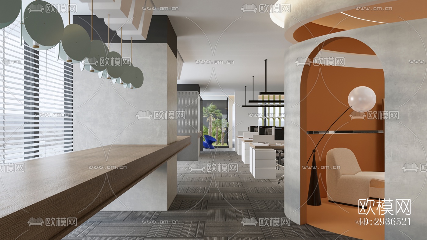 现代办公区效果图下载（渲染图12）