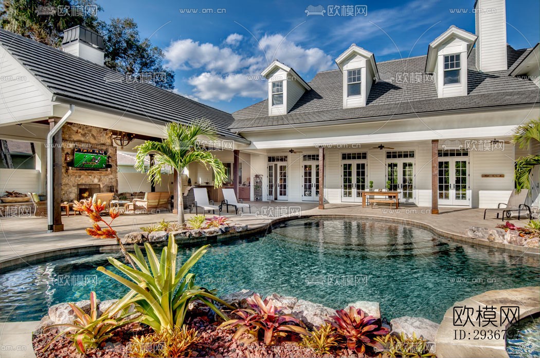 美式居住建筑效果图下载（渲染图19）