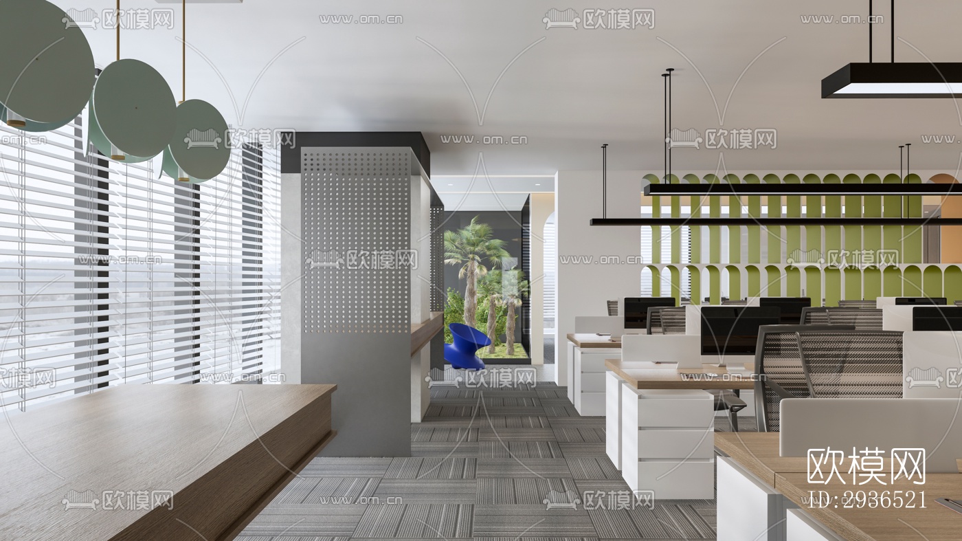 现代办公区效果图下载（渲染图1）