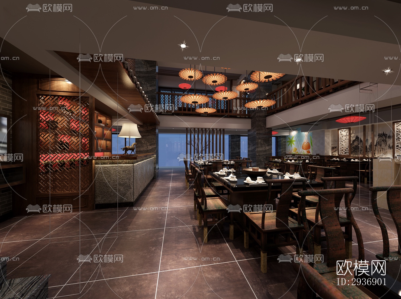 中式中餐厅效果图下载（渲染图3）