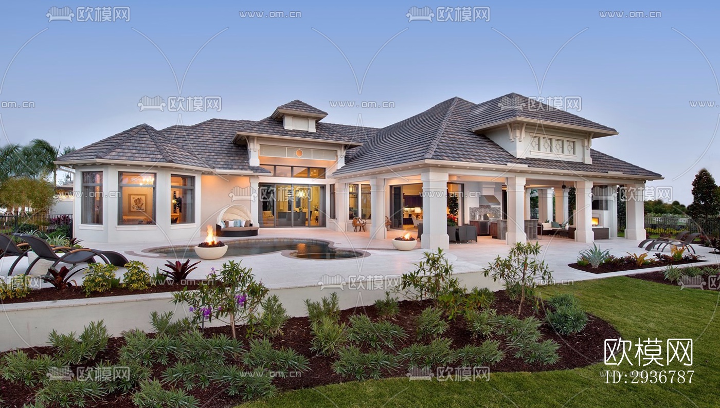 美式居住建筑效果图下载（渲染图5）