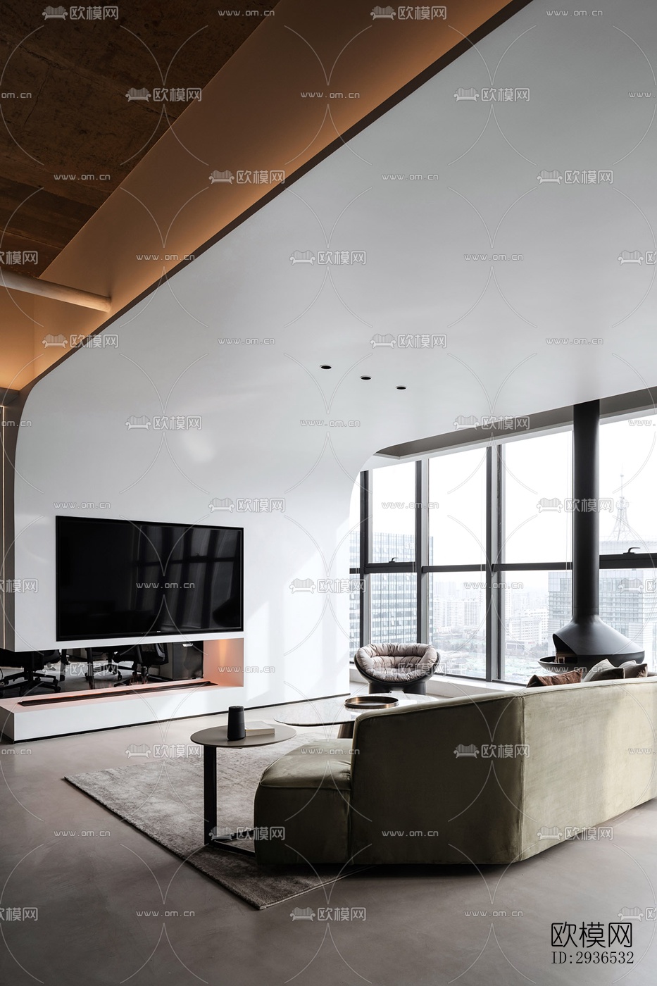 高级灰办公区效果图下载（渲染图14）