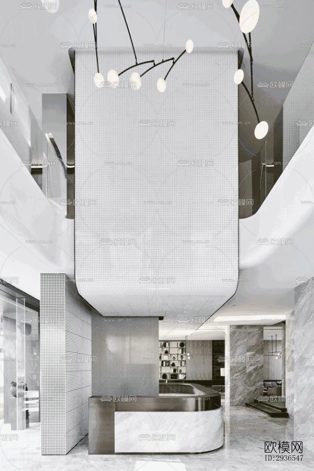 新中式商务大堂效果图下载（渲染图1）