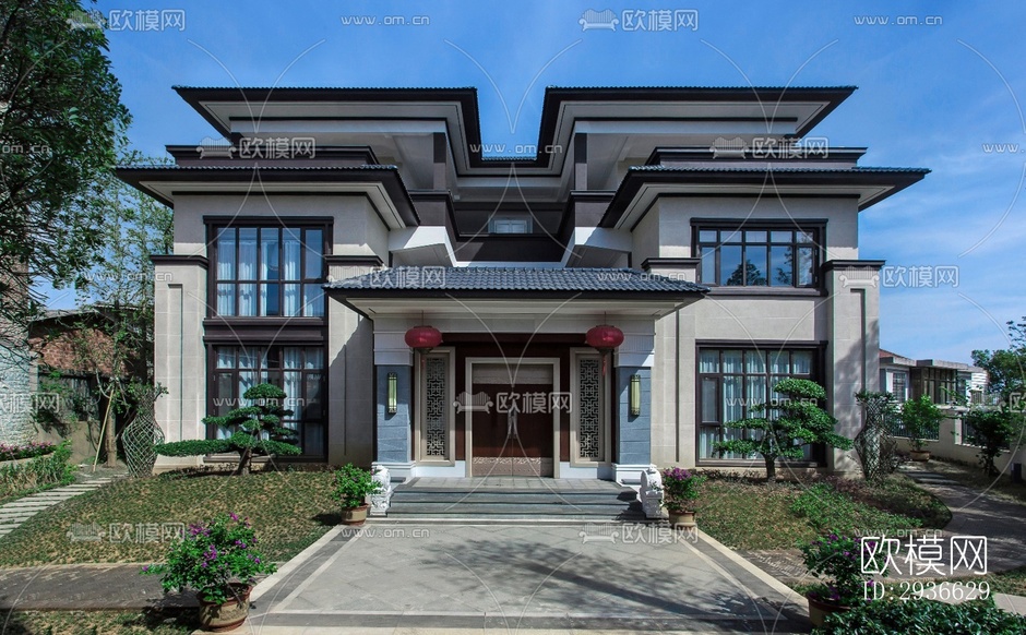 新中式居住建筑效果圖下載(渲染圖3)