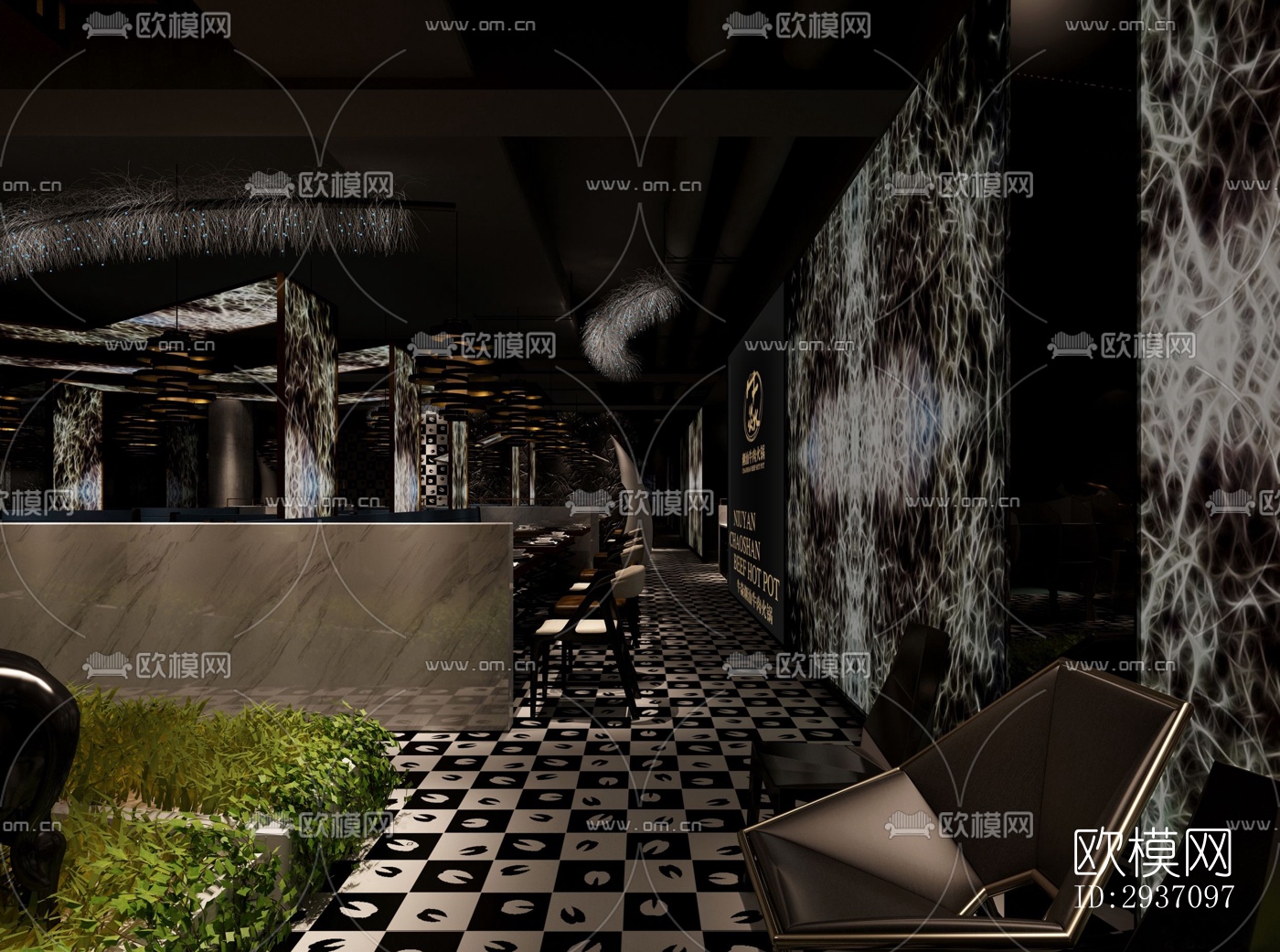 高级灰火锅烤肉效果图下载（渲染图4）