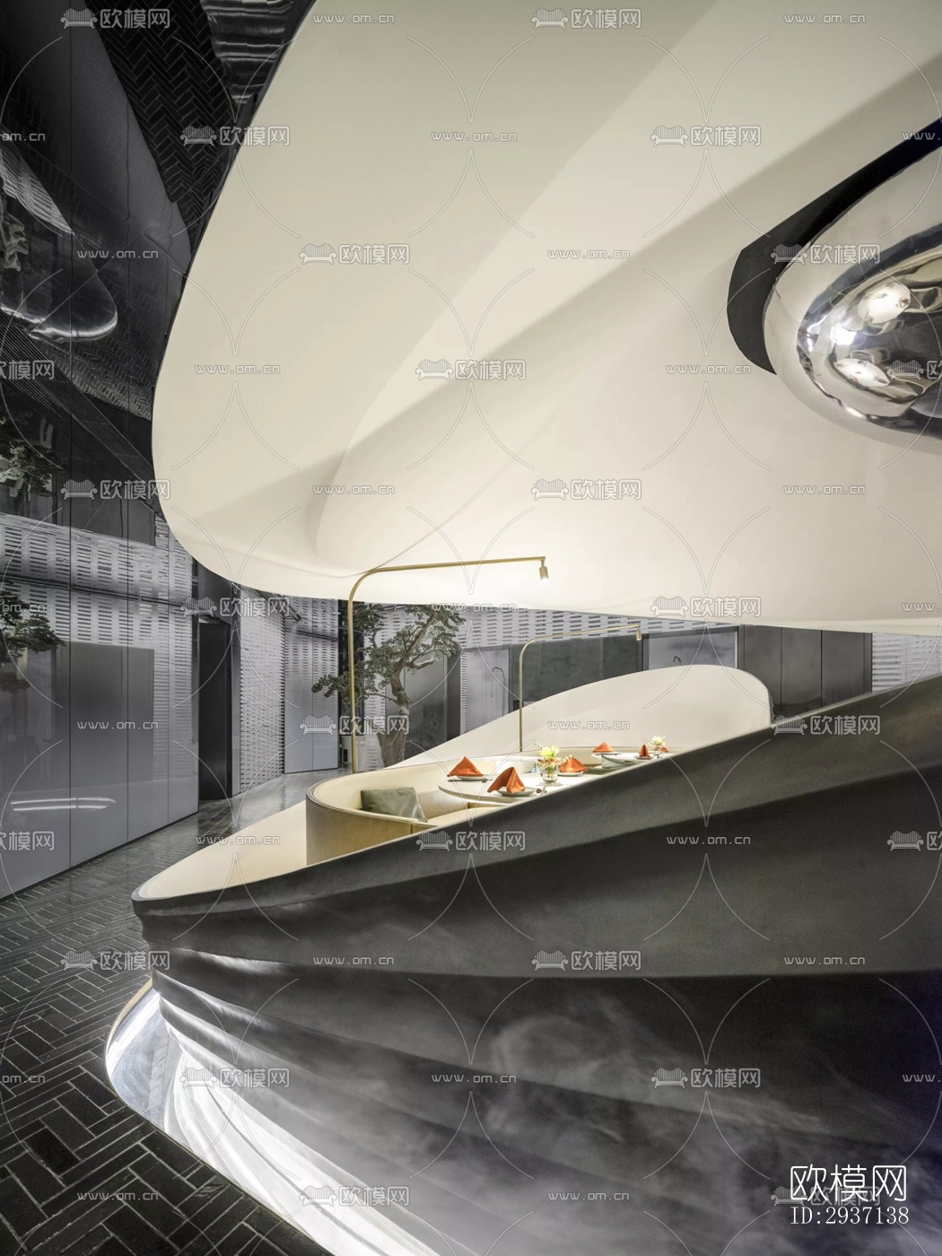 高级灰西餐厅效果图下载（渲染图3）