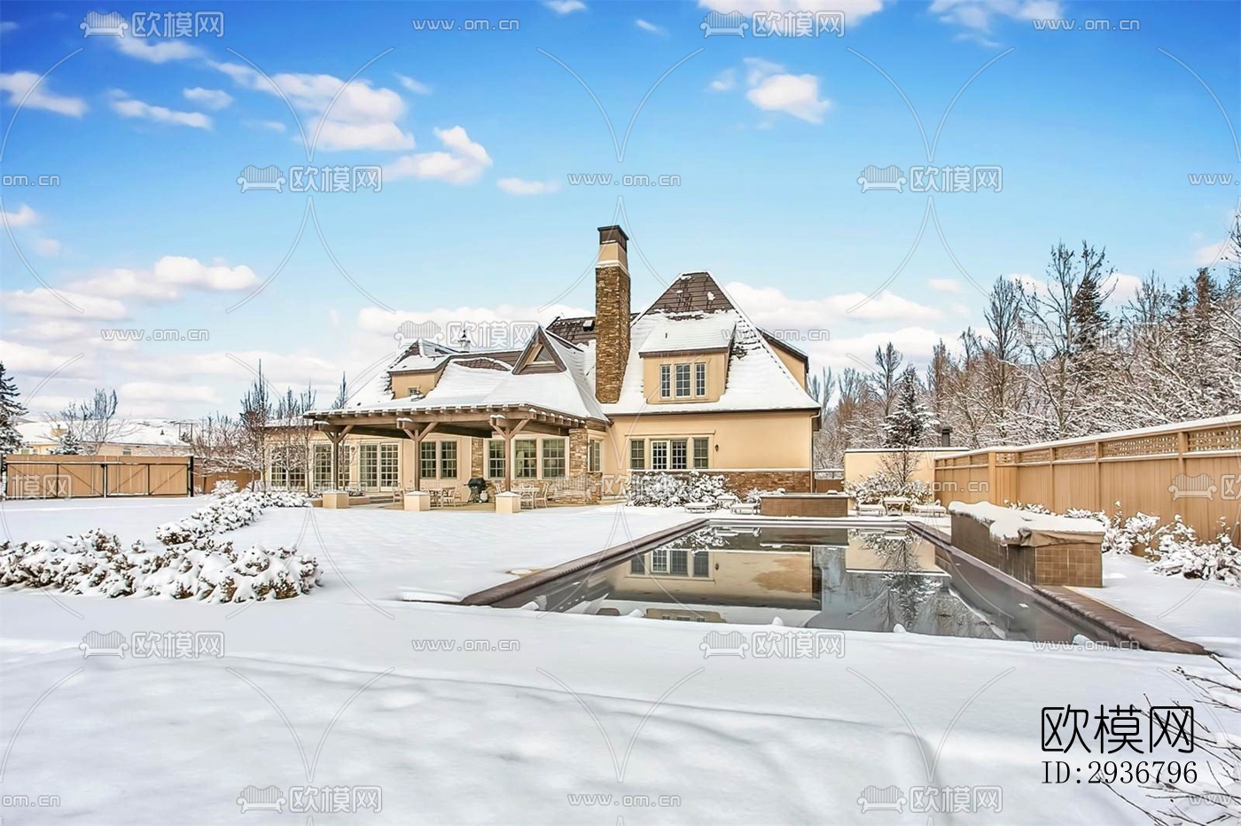 美式居住建筑效果图下载（渲染图19）