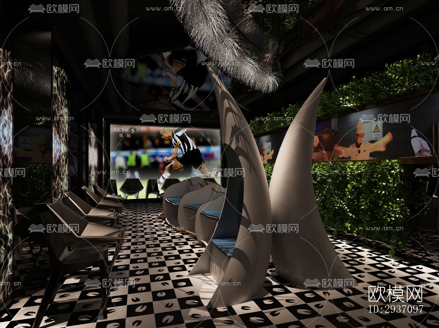 高级灰火锅烤肉效果图下载（渲染图3）