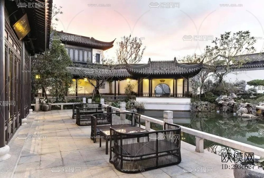 新中式居住建筑效果圖下載(渲染圖2)