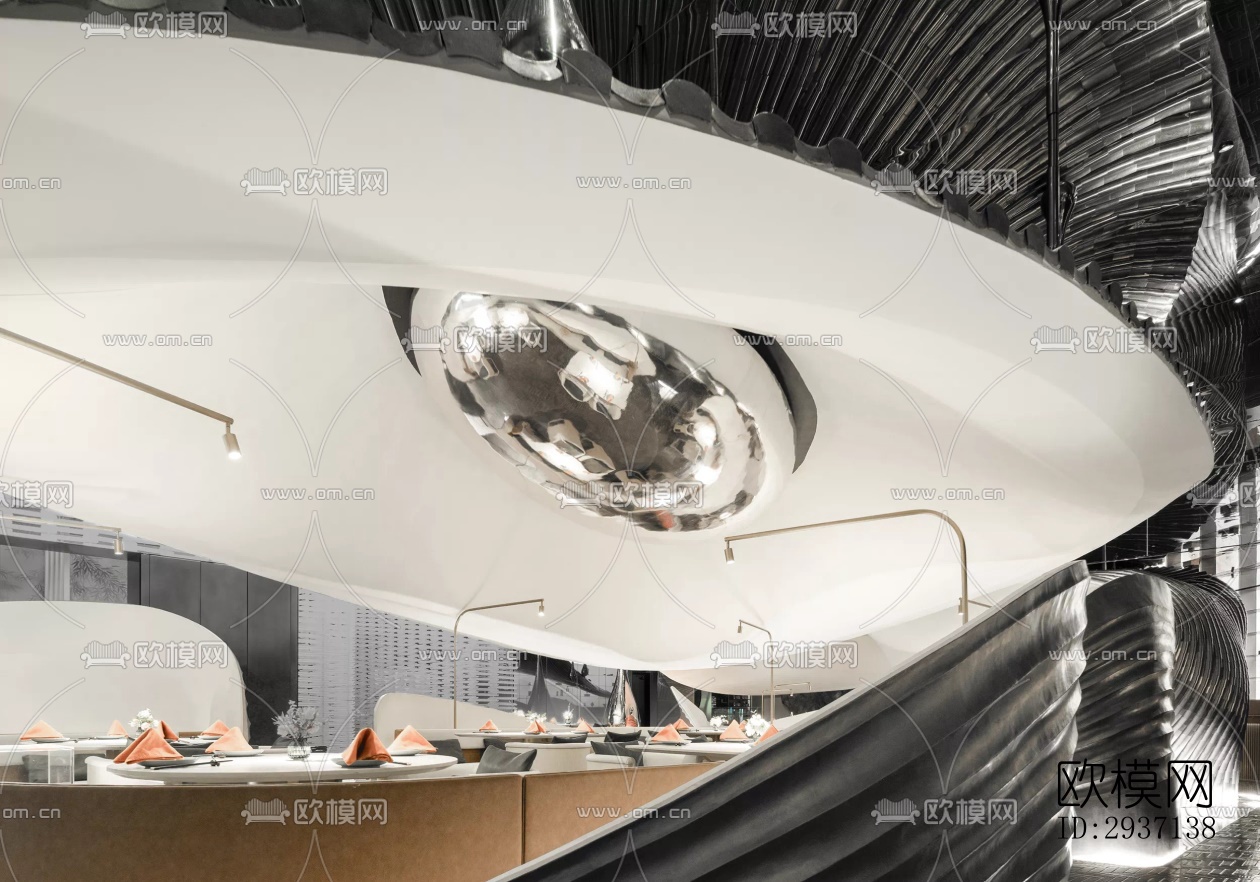高级灰西餐厅效果图下载（渲染图1）