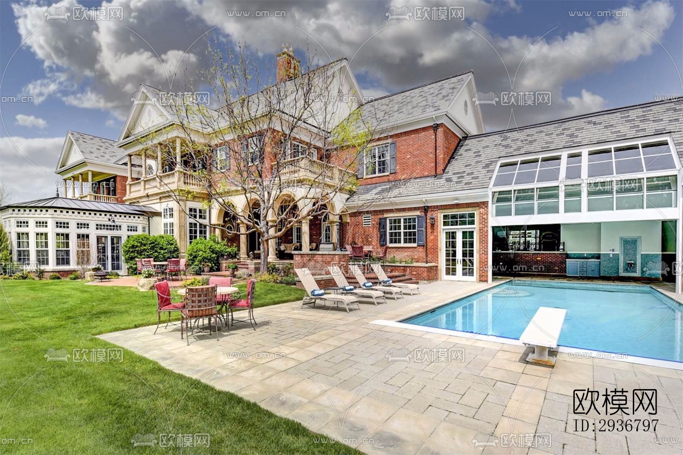 美式居住建筑效果图下载（渲染图3）