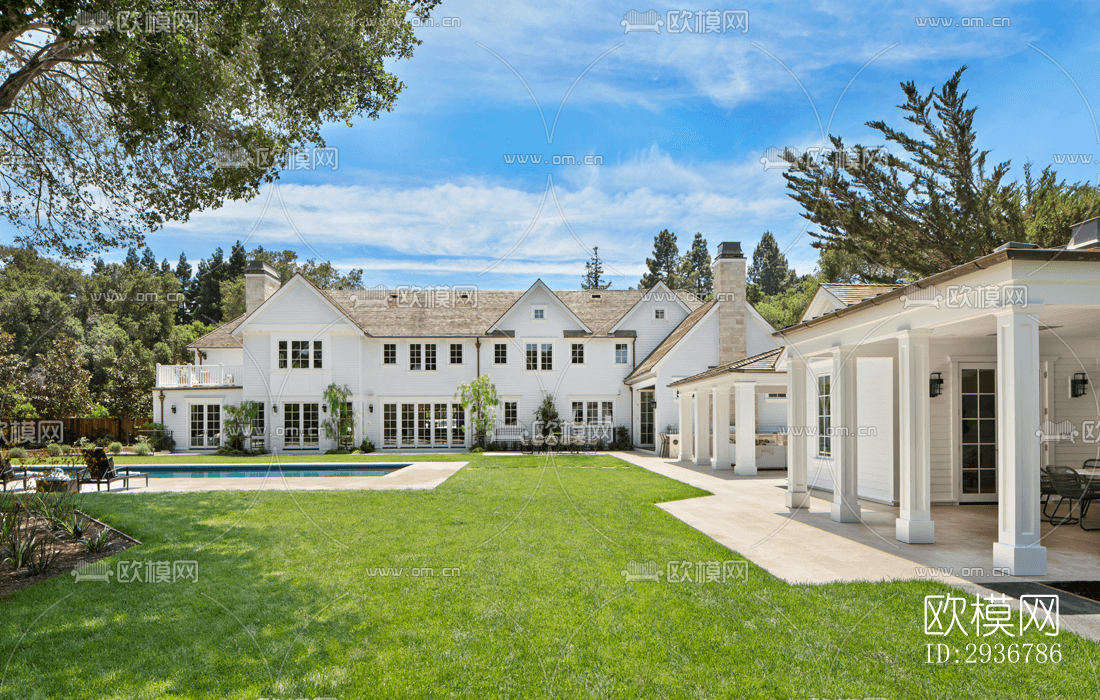 美式居住建筑效果图下载（渲染图2）