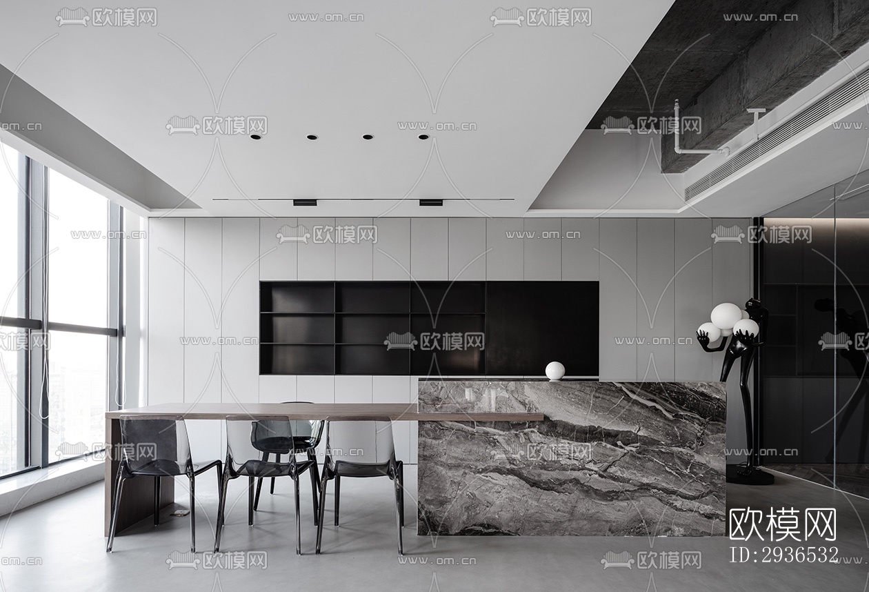 高级灰办公区效果图下载（渲染图7）