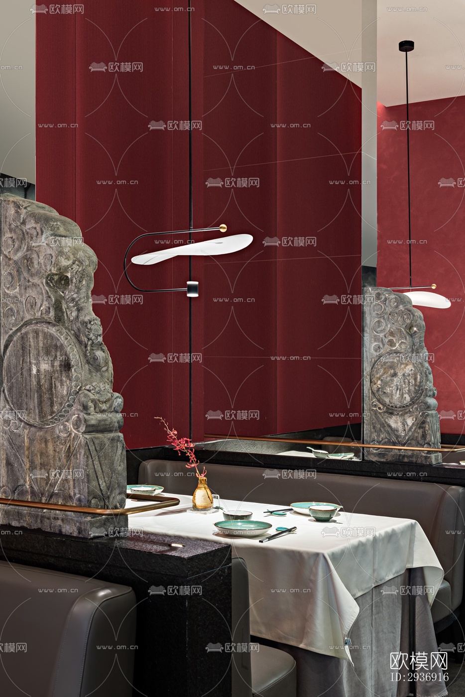 新中式中餐厅效果图下载（渲染图1）