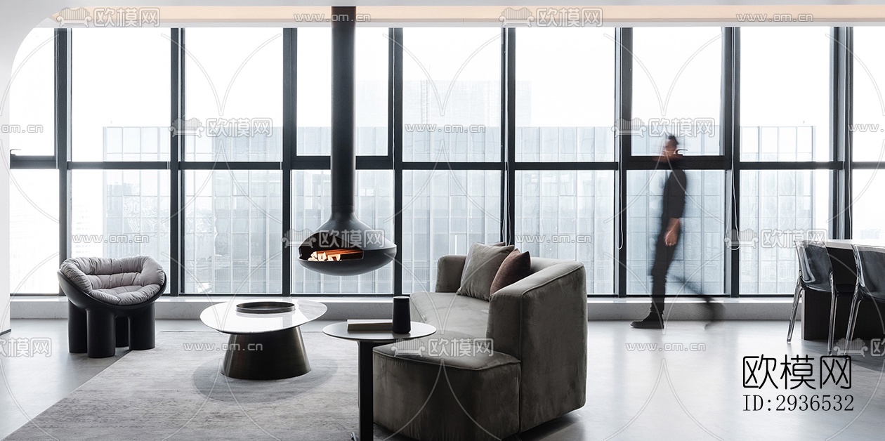 高级灰办公区效果图下载（渲染图18）