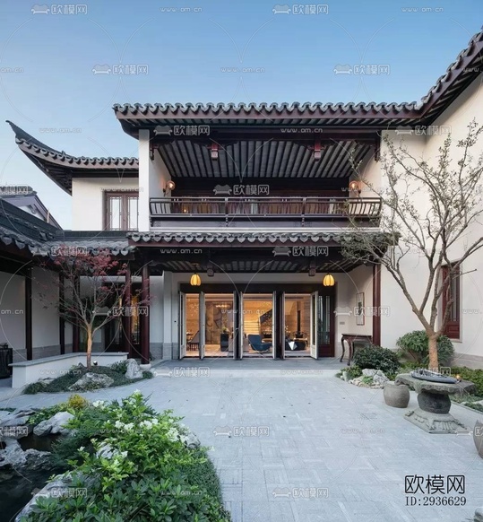 新中式居住建筑效果圖下載(渲染圖1)