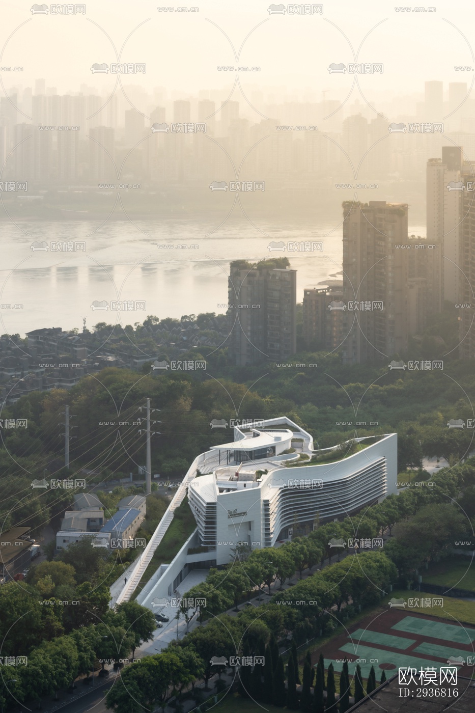 现代文体建筑效果图下载（渲染图1）