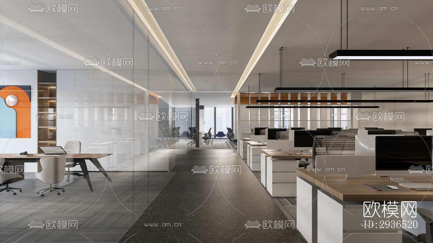 现代办公区效果图下载（渲染图10）