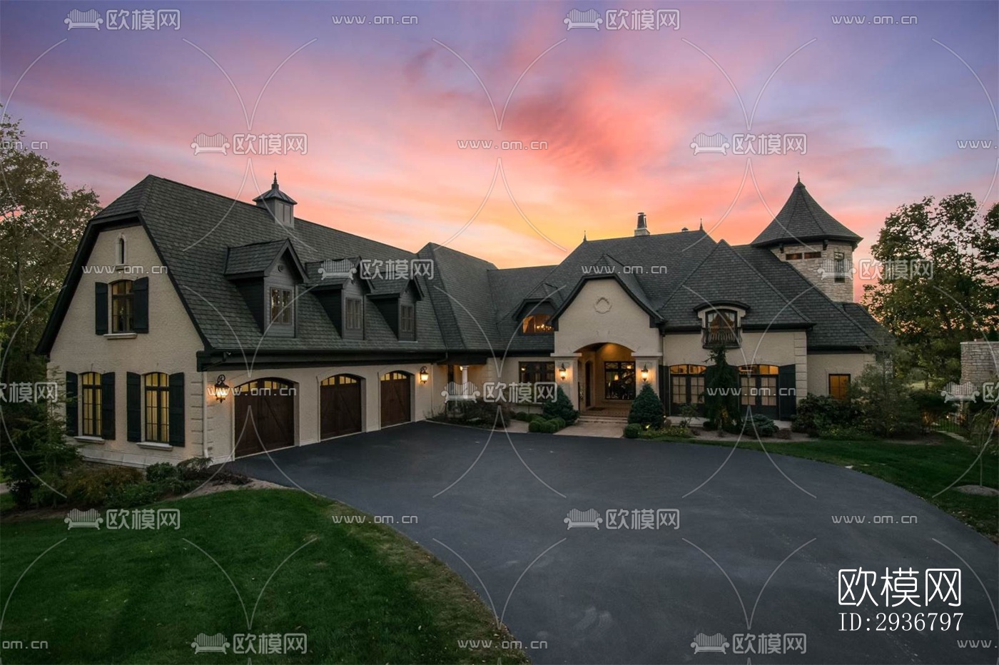 美式居住建筑效果图下载（渲染图15）